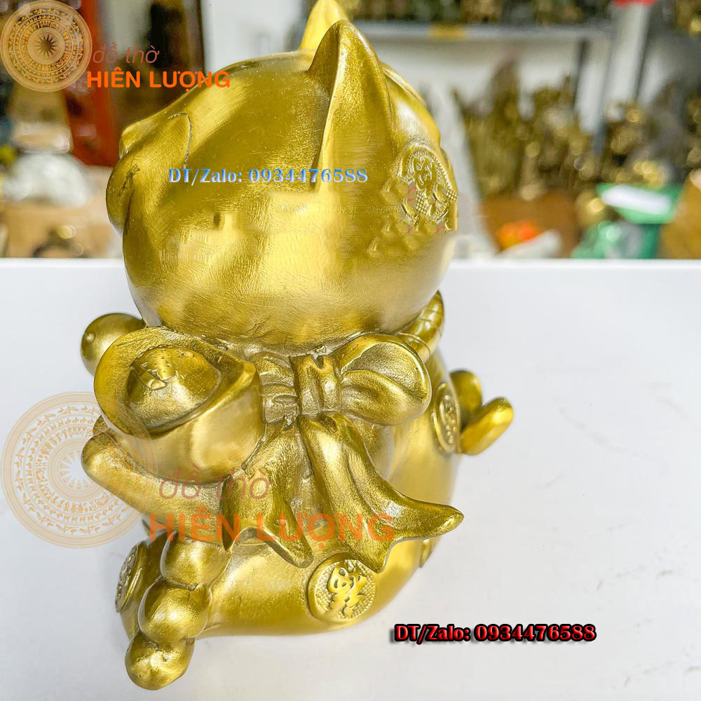 Ống Đựng Tiền Tiết Kiệm Mèo Thần Tài Bằng Đồng Kích Thước15x10x15cm, Nặng 1,4kg Đẹp Phong Thủy