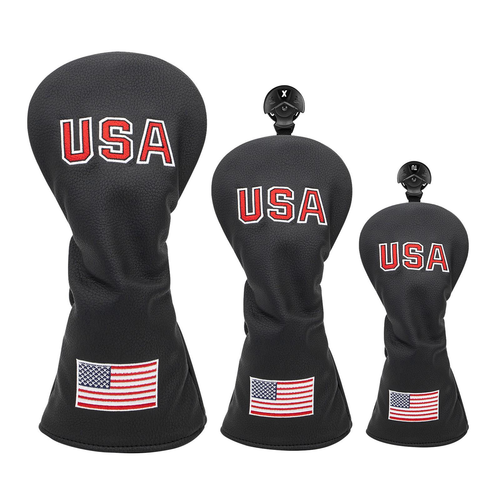 3pcs Golf Head Cover with Number Tags Headcover Guard for Driver Fairway Wood
