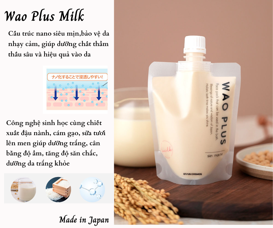 Mặt nạ ủ Wao Plus Milk dưỡng trắng da Nhật Bản