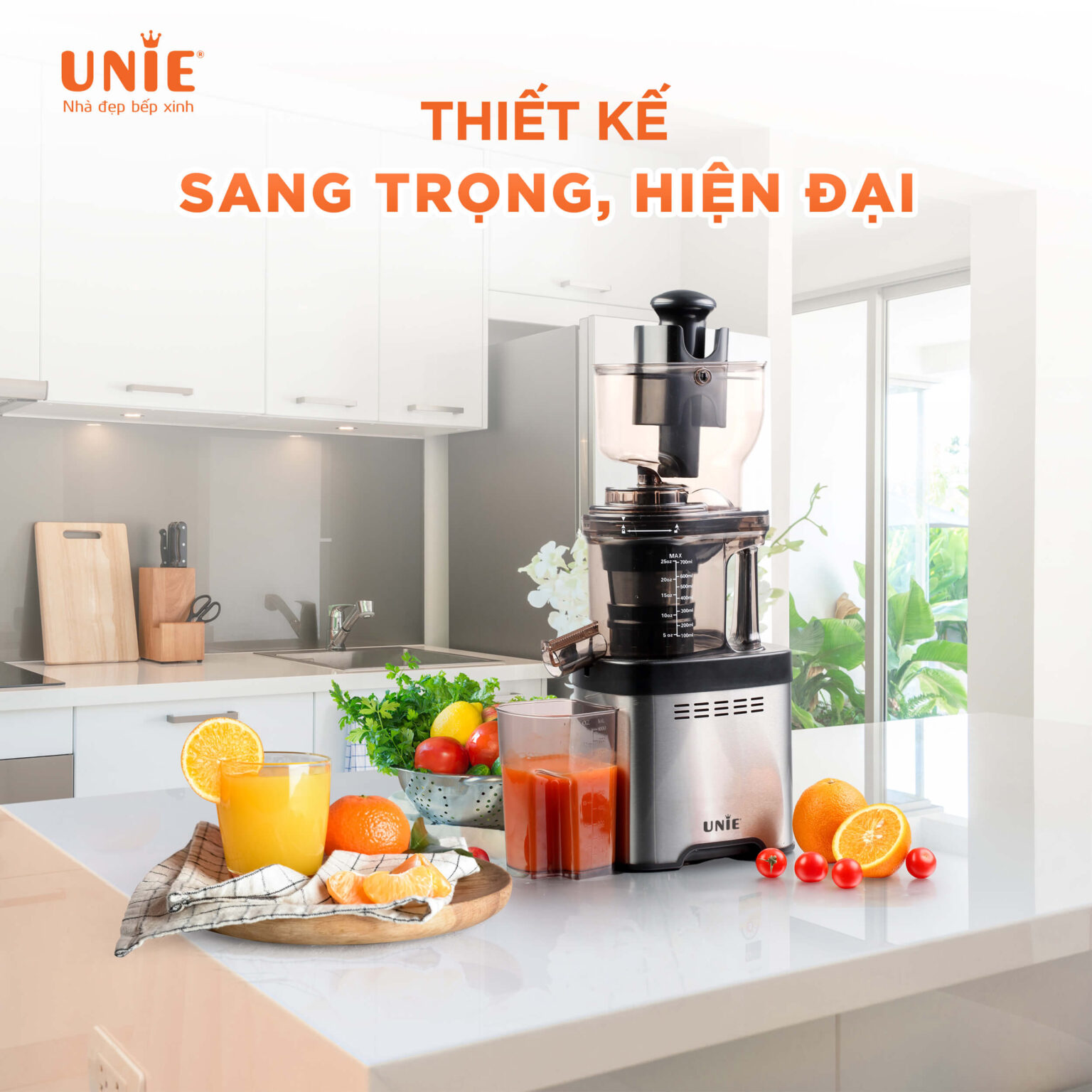 Máy Ép Trái Cây, Máy Ép Chậm Cao Cấp UNIE USJDC71S Tiêu Chuẩn Đức Dung Tích 700 ML Công Suất 400 W - Hàng Chính Hãng