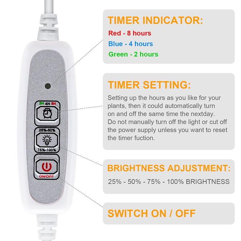 Phytolamp cho cây trồng Hẹn giờ 3200K Phát triển dải ánh sáng Đèn Phyto Thanh LED cho hoa trong nhà Cây con Bộ chuyển đổi điện Bộ dụng cụ thủy canh