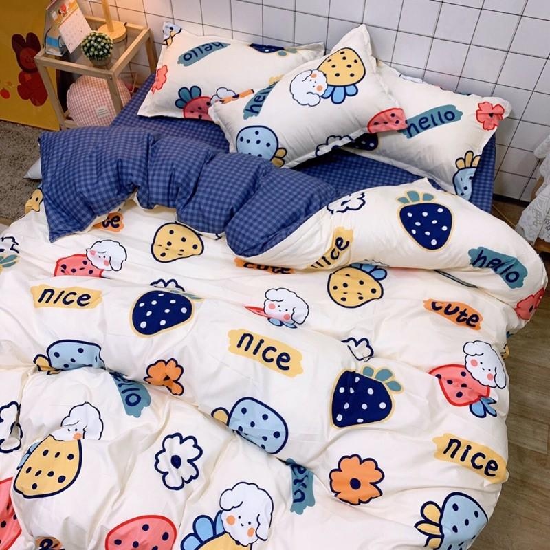Set Cotton Poly Hàng Nhập khẩu 4 Món Dâu Tây