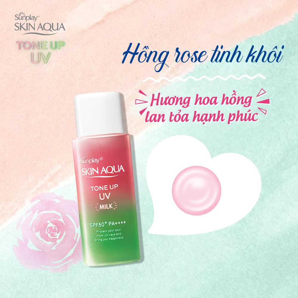 Sữa Chống Nắng Nâng Tông Dành Cho Da Dầu/Hỗn Hợp Sunplay Skin Aqua Tone Up UV Milk Happiness Aura (Rose) (Cho Da Sáng Hồng, Khuyết Điểm Xanh) (50g)