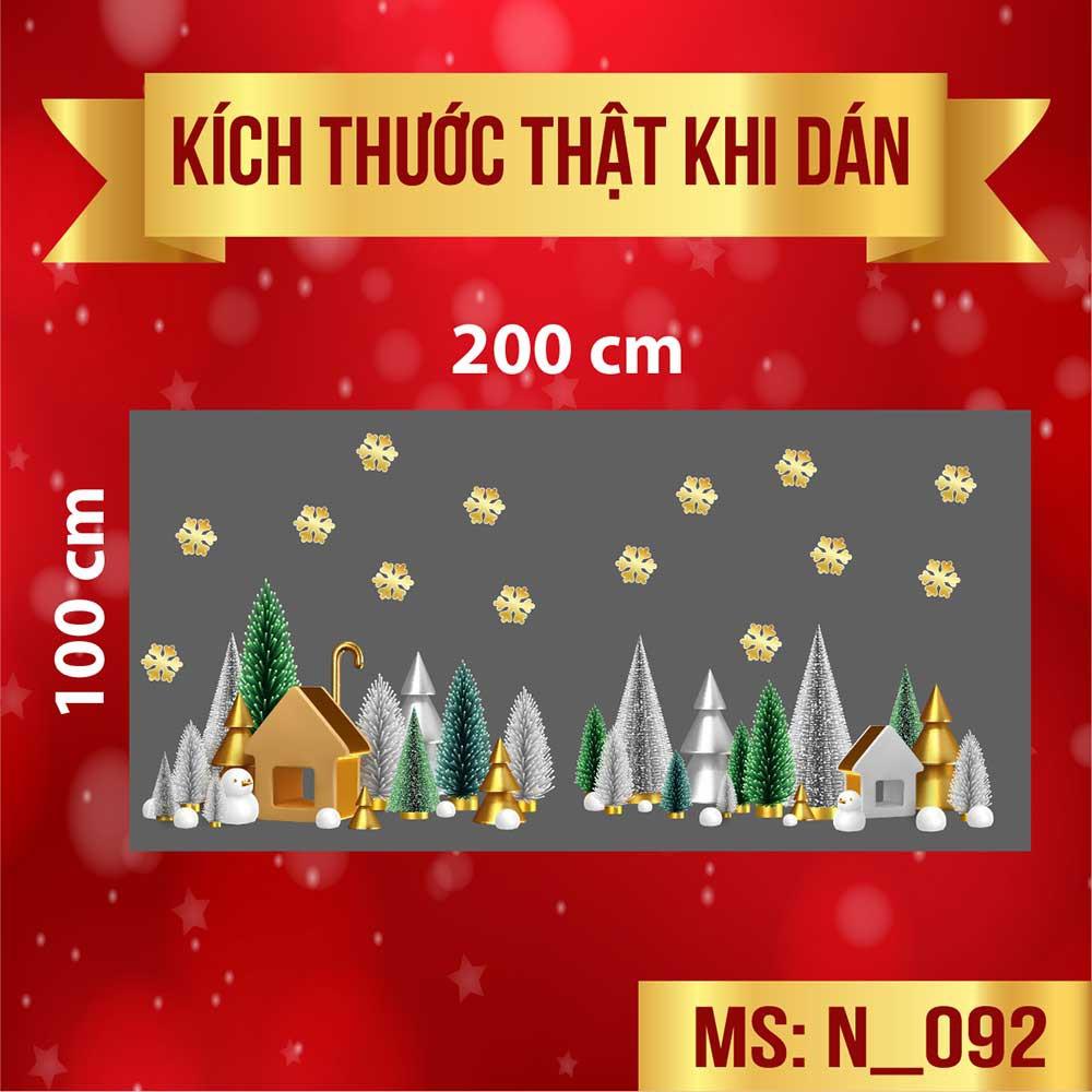 Decal trang trí noel hàng thông trắng xanh và bông tuyết