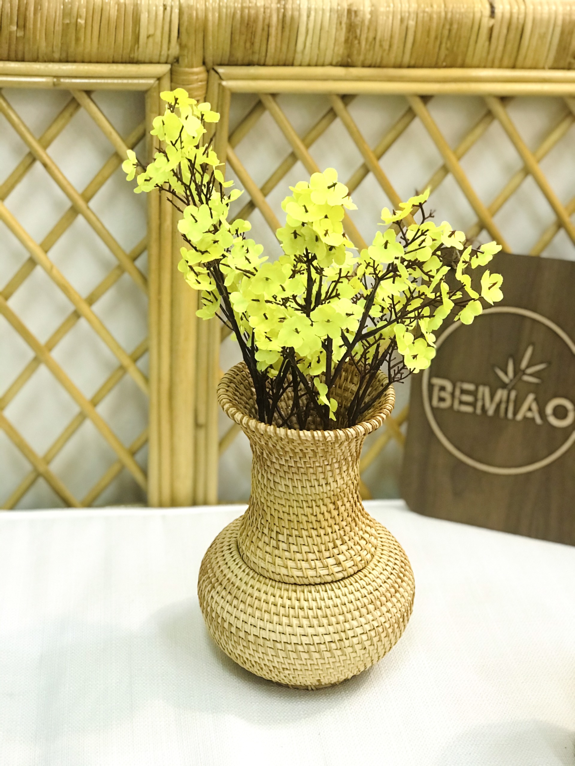 Lọ hoa đan bằng mây tre, Lọ hoa trang trí 2 chi tiết, Lọ hoa Decor tách rời