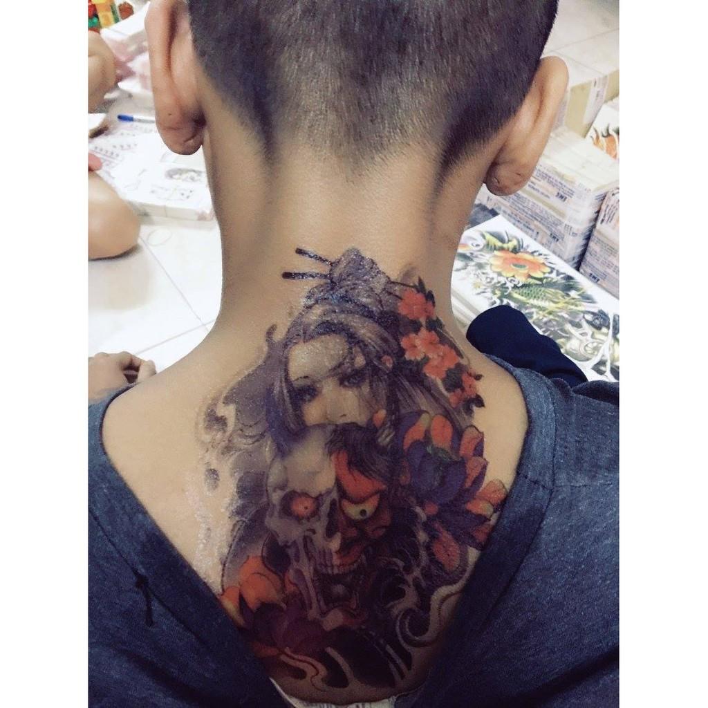 Combo 3 tấm hình xăm dán tattoo 15X21cm CÁ CHÉP, CÔ GÁI & MẶT QUỶ TUYỆT ĐẸP