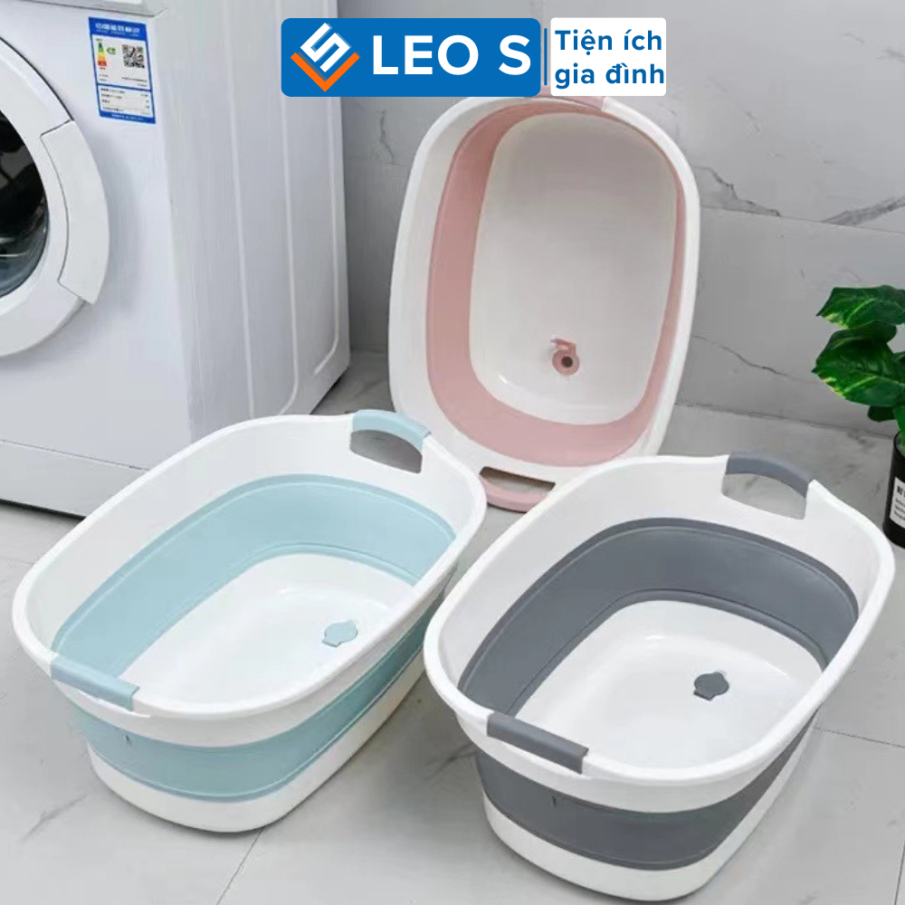 Chậu tắm gấp gọn size lớn cho bé từ 0 đến 6 tuổi , Thau giặt đồ gập gọn kích thước lớn tiên dụng LEOS màu ngẫu nhiên