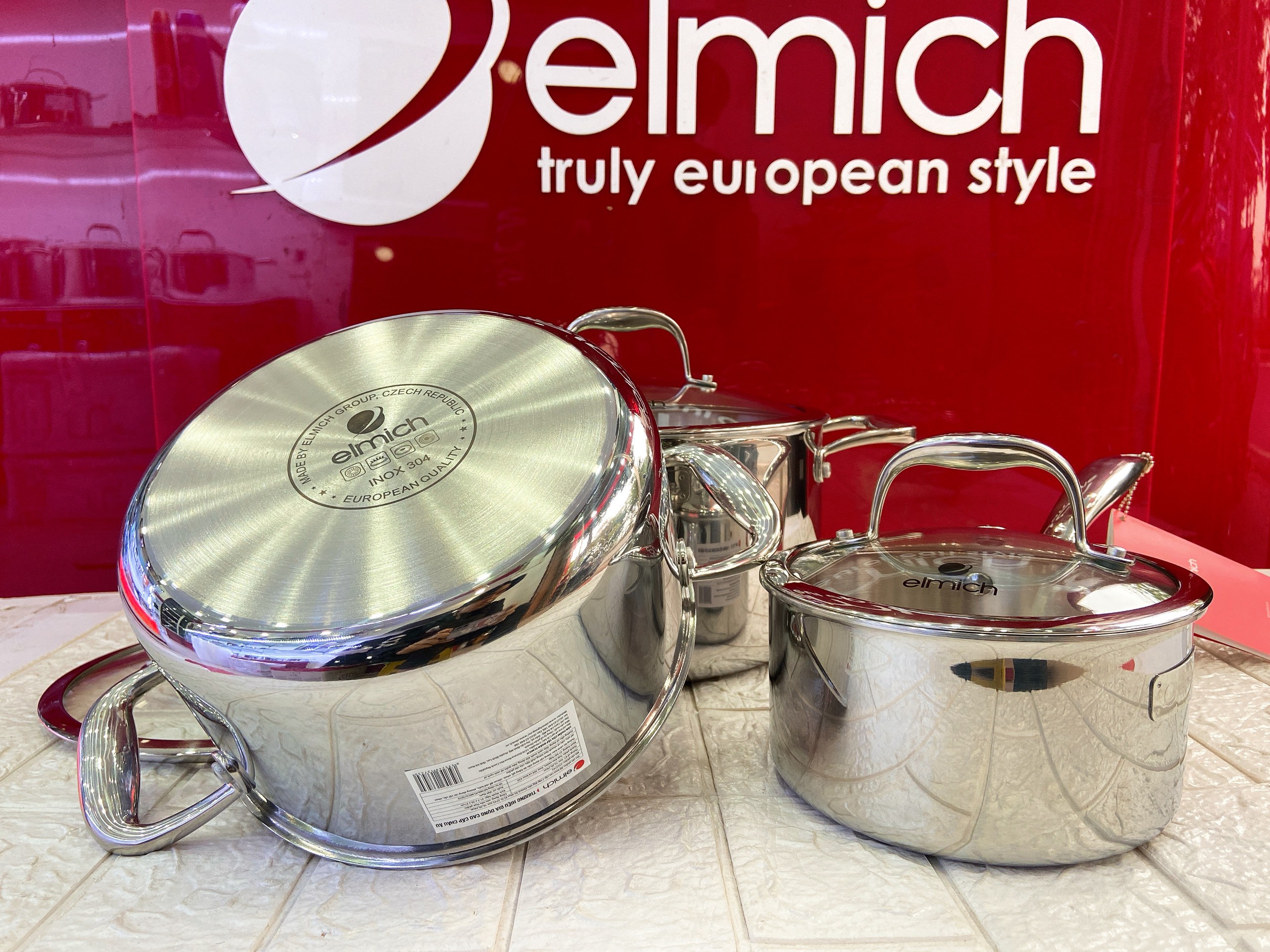 Bộ nồi elmich Inox cao cấp 3 lớp đáy liền Trimax XS EL-3743 size 16, 20, 24cm