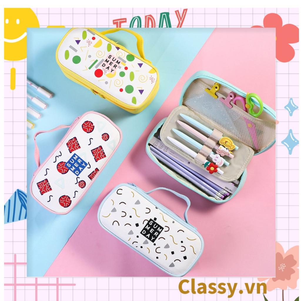 Túi vải dù Classy Đựng Bút Đựng Viết, Văn Phòng Phẩm, mỹ phẩm họa tiết hoạt hình có tay cầm, nhiều ngăn PK940