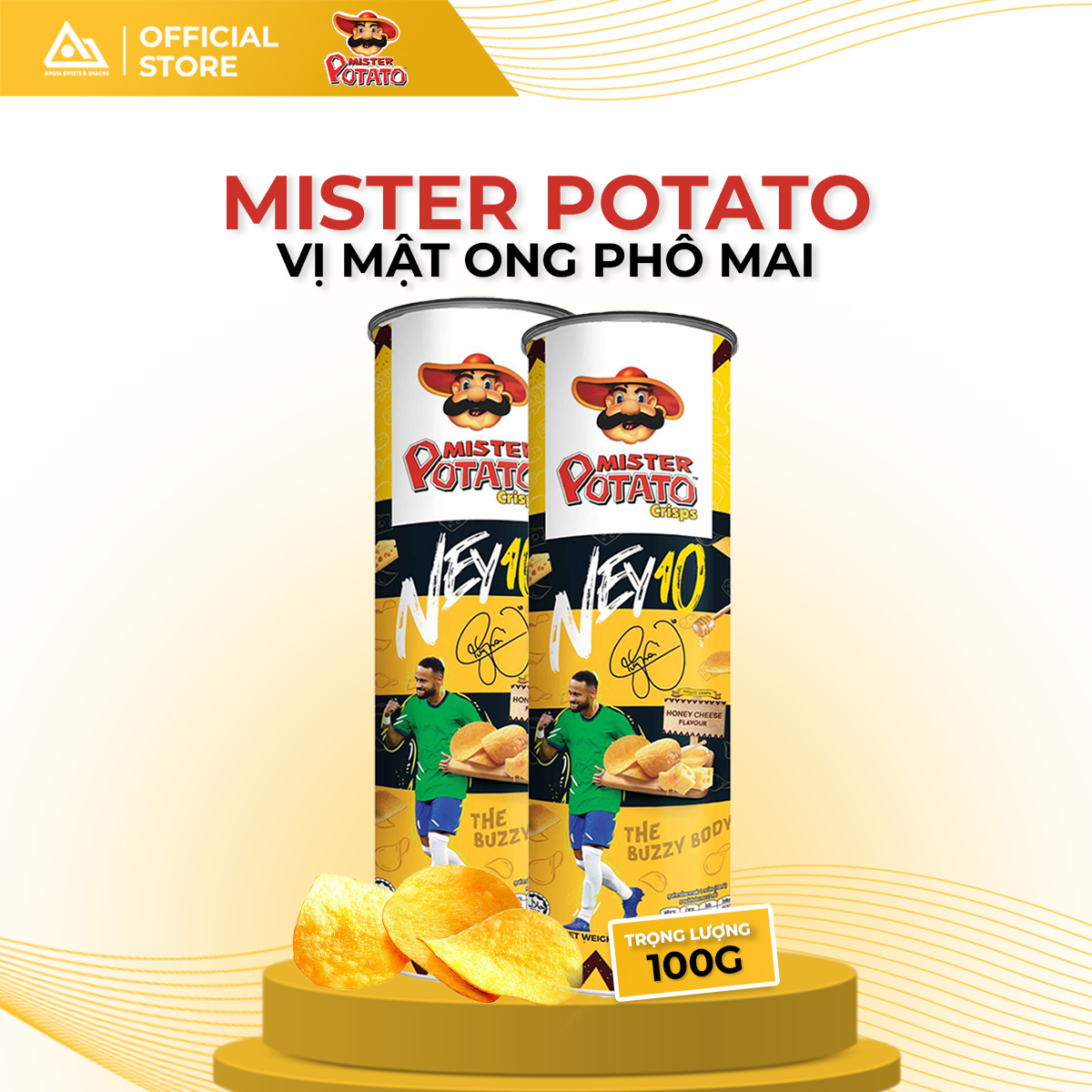 Bimbim khoai tây chiên dạng lát Mister Potato hộp có hình Neymar đủ vị 100g An Gia Sweets & Snacks