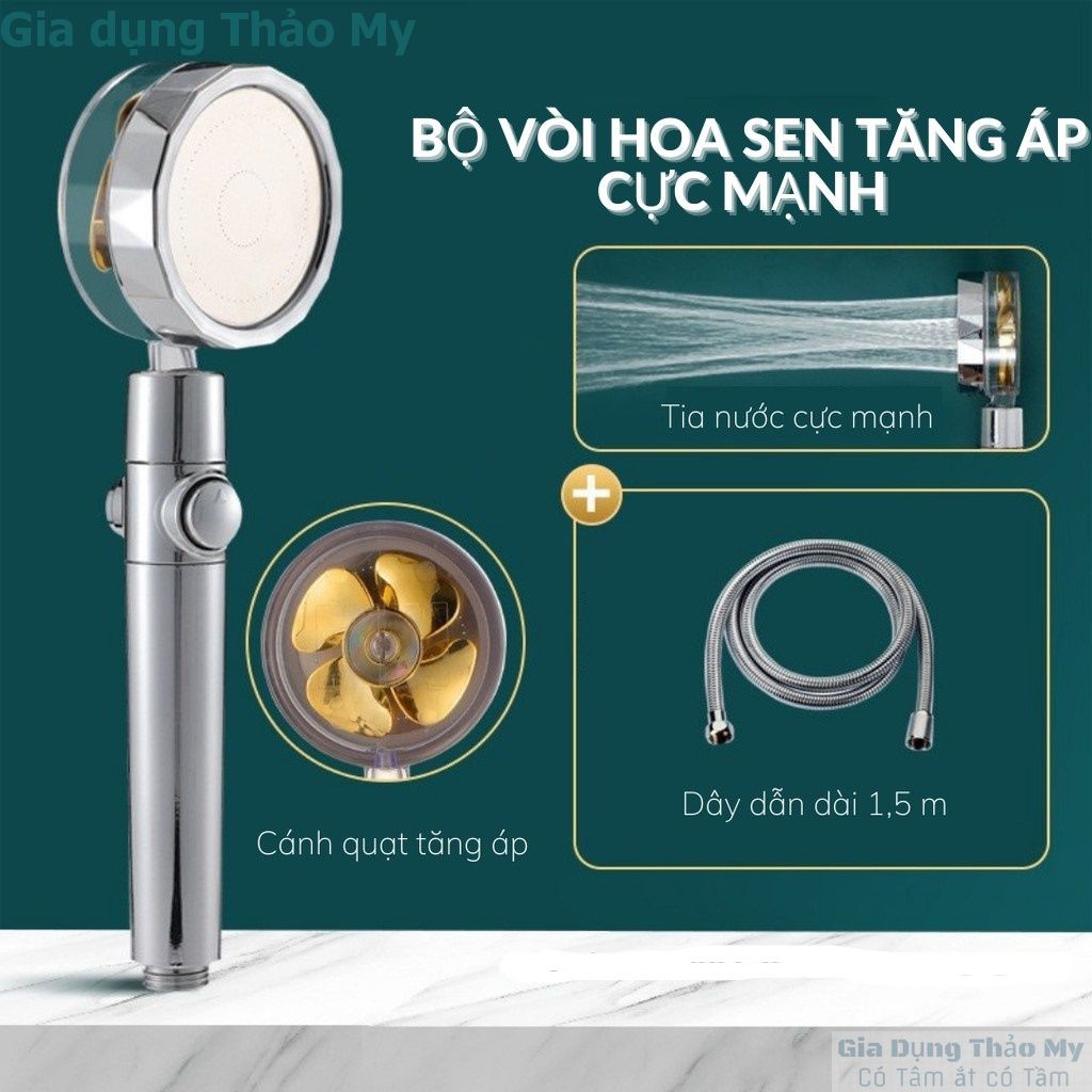 Bộ Vòi Hoa Sen, Vòi Sen Tăng Áp Cao Cấp, Có Cánh Quạt, Có Lõi Lọc, Kèm Dây 1,5 Mét