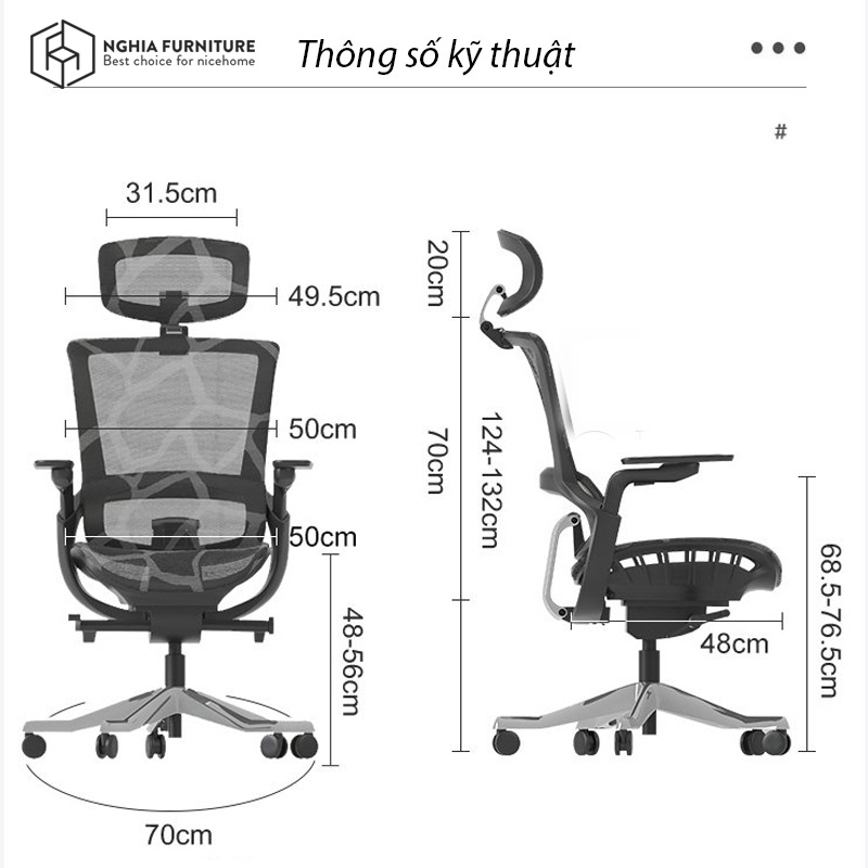 Ghế Văn Phòng Làm Việc, Ghế Công Thái Học [SMA ERGONOMIC 04 - E04]