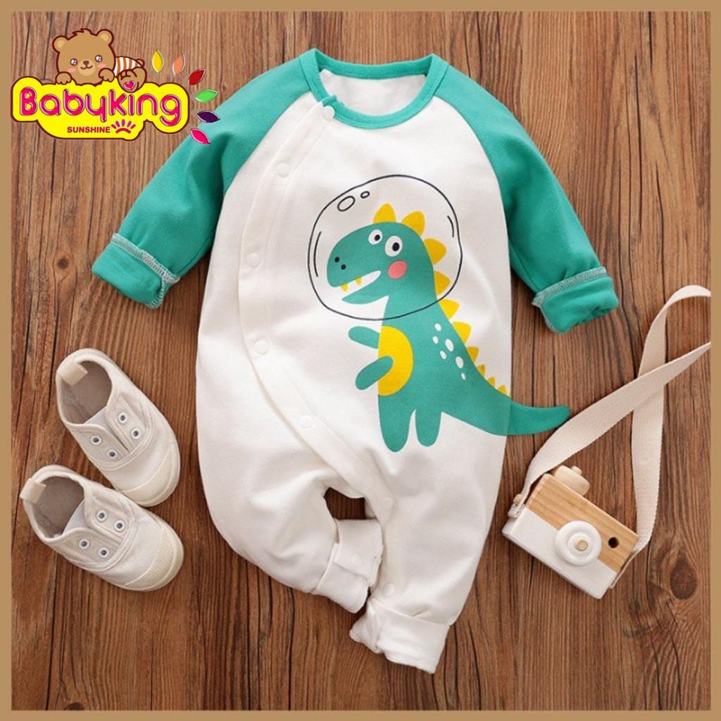 BodySuit,áo liền quần dễ thương dài tay khủng long xanh lá cho bé (2070), cotton 100%, thương hiệu Aiueo Nhật Bản