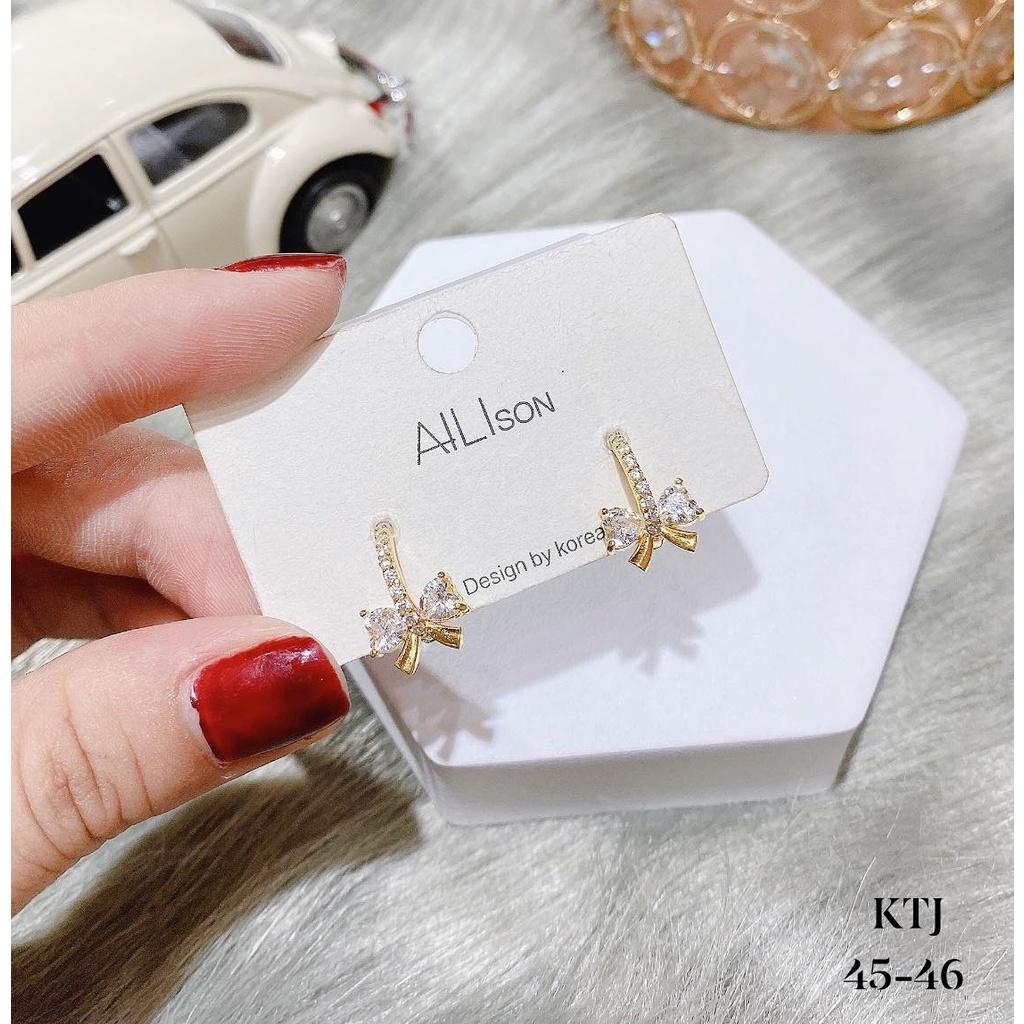 Bông tai khuyên tròn nơ vàng xinh xắn,MS04546, phụ kiện trang sức,Vàng bạc an chi