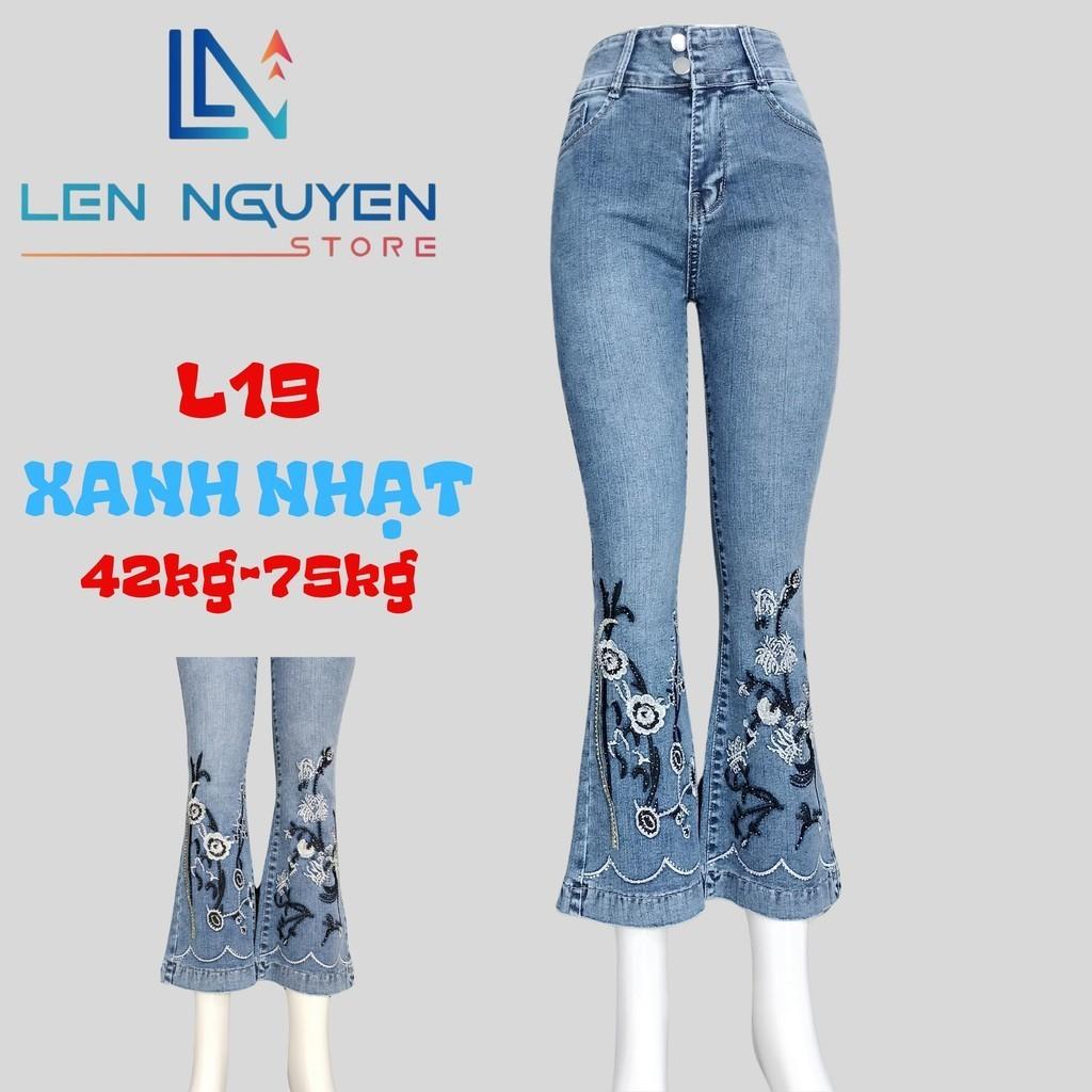 L19_ Quần jean nữ, loe, lưng cao, quần bò nữ dáng ôm, quần rin nữ có big size, cho 42kg đến 75kg,LEN NGUYEN STORE - Xanh Đậm