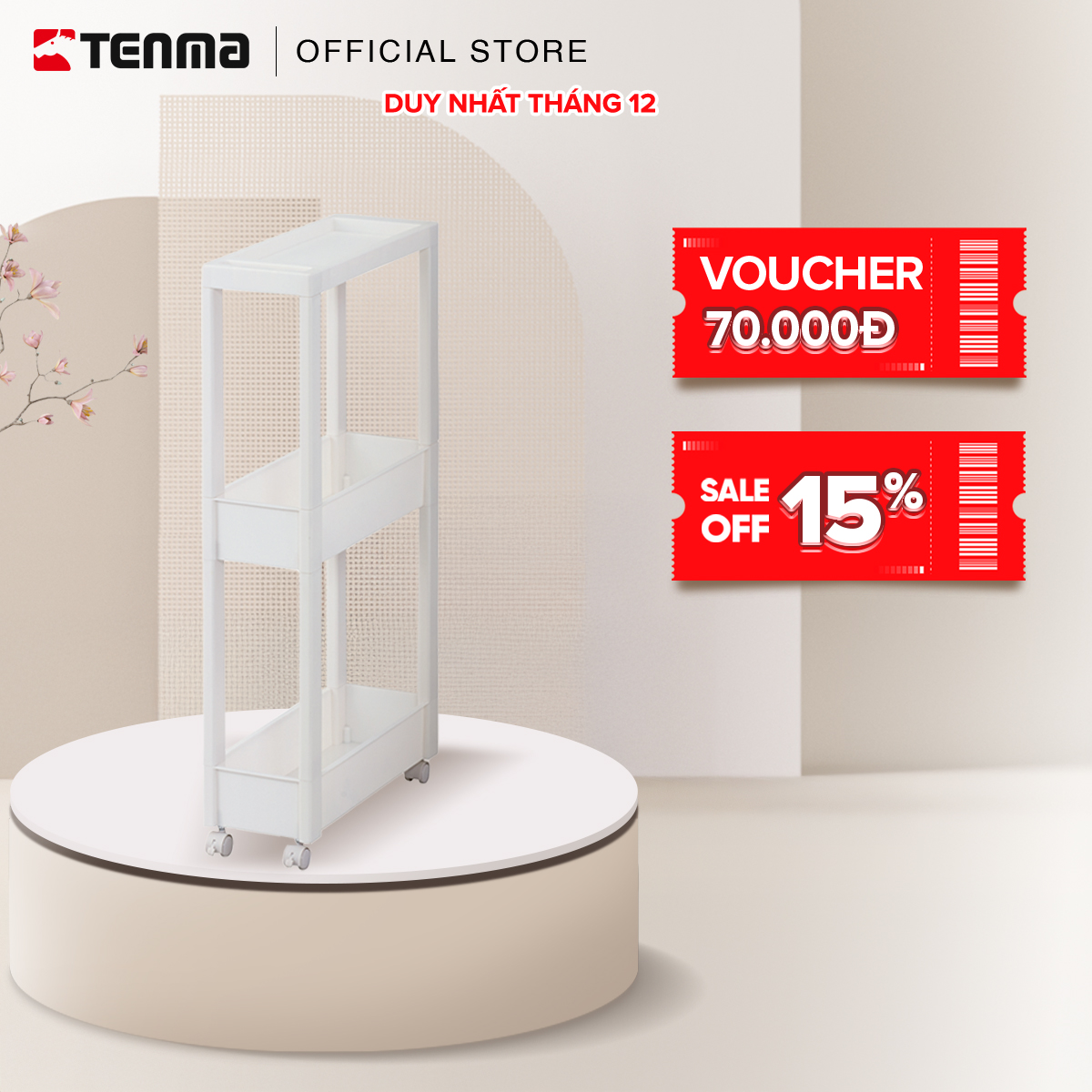 Kệ Nhựa Nhỏ Đa Năng 3 Tầng TENMA, Có Bánh Xe W-002S
