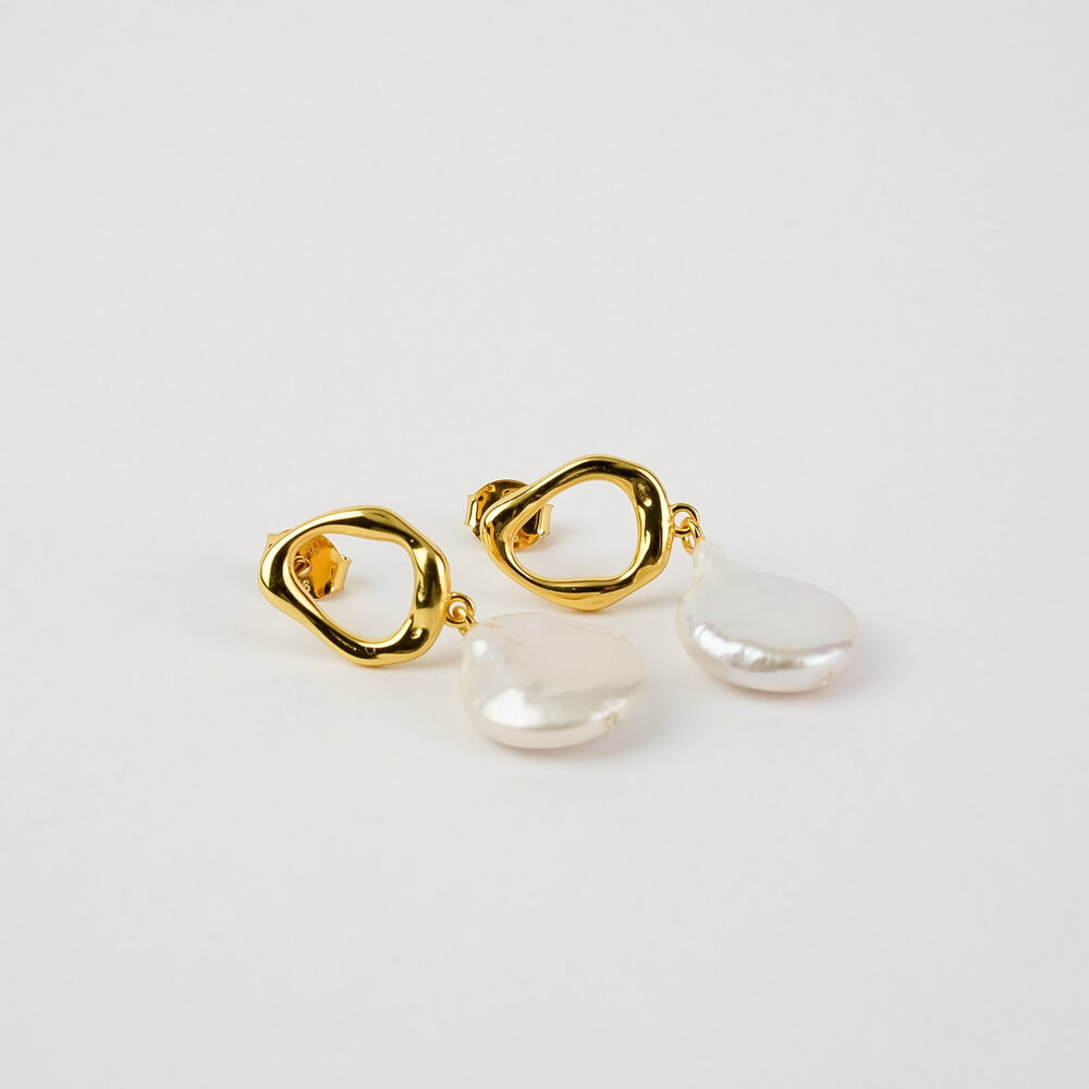 Bông Tai Ngọc Trai FW Baroque UK Style (Wave Circle) - MOON Jewelry