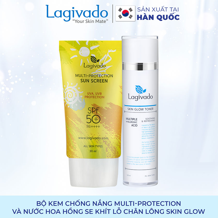 Bộ đôi Kem chống nắng Hàn Quốc Lagivado Multi-Protection 30 g và nước hoa hồng Skin Glow Toner 120 ml