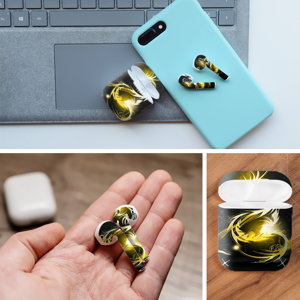 Miếng dán skin chống bẩn cho tai nghe AirPods in hình Rồng Dragon - dra012 (bản không dây 1 và 2)