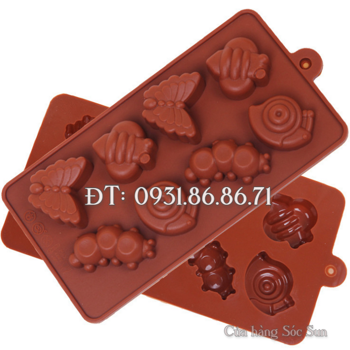 Khuôn silicon 8 con bướm, con sâu, con bọ - Mã số 1271