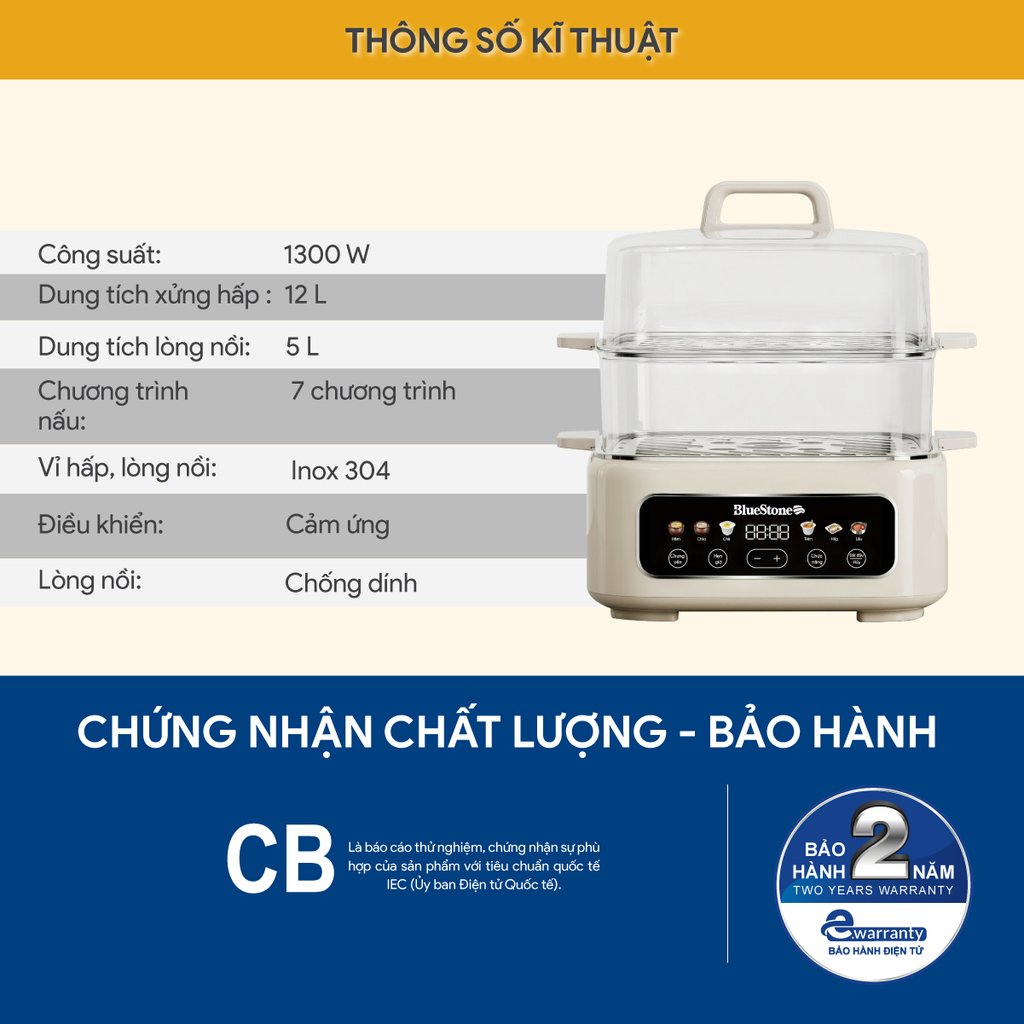 Nồi Hấp Đa Năng BlueStone MPB-7238 - Hàng Chính Hãng