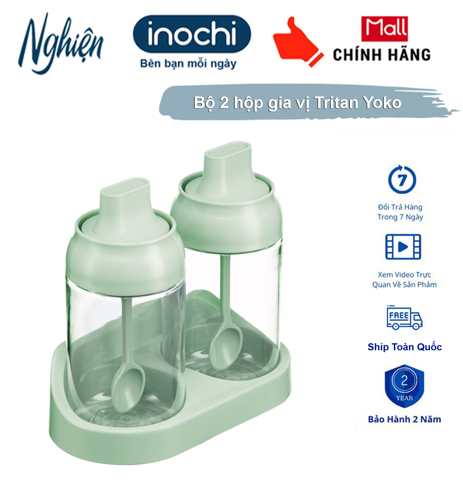 Bộ 2 hộp gia vị Tritan Yoko - Chính hãng Inochi - tiêu chuẩn nhật bản