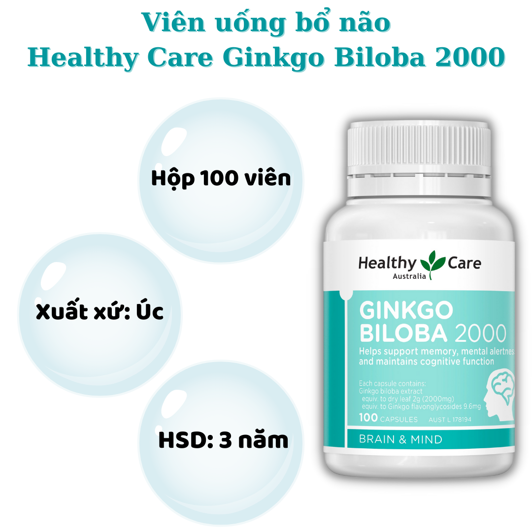 Viên uống bổ não Healthy Care Ginkgo Biloba 100 viên