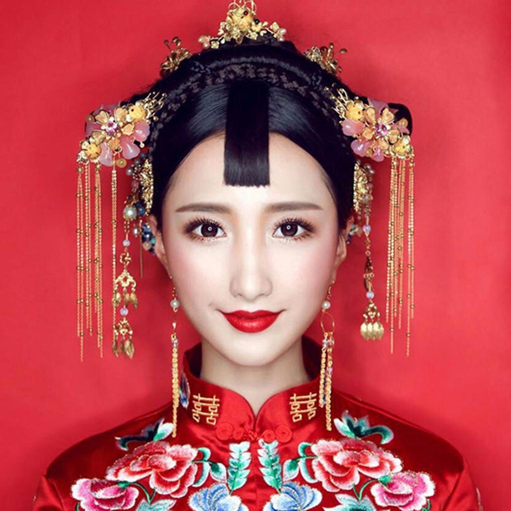 Charm Chinese Wedding Bridal Tiara Earrings Hairpin Set for Wedding Supplies