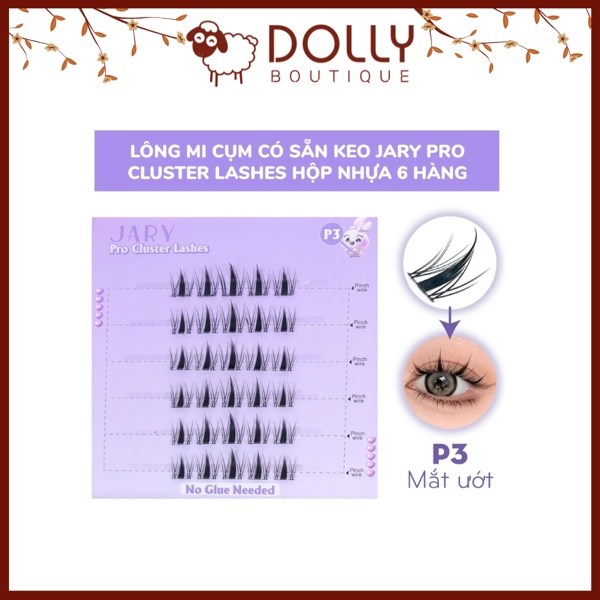 Lông mi cụm có sẵn keo Jary Pro Cluster Lashes Hộp Nhựa 6 hàng P3 Mắt Ướt
