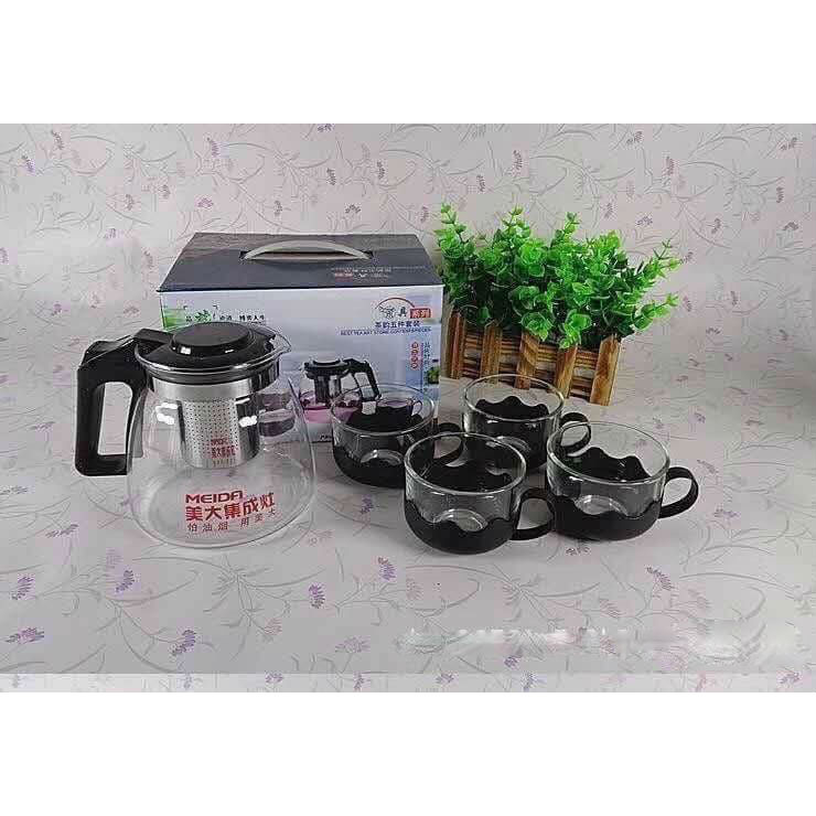 BỘ BÌNH PHA TRÀ THỦY TINH CÓ LƯỚI LỌC CAO CẤP KÈM 4 CỐC