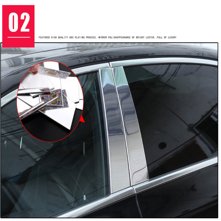Bộ 4 thanh nẹp inox cột B cánh cửa dành cho xe ô tô Mercedes dòng S-Class đời từ 2014-2020, băng dán 3M hai mặt hình chữ đi kèm đảm bảo chắc chắn