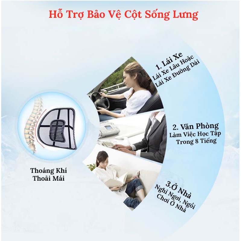 Tấm Lưới Đệm Tựa Lưng, Đệm Ghế Ô Tô, Ghế Văn Phòng - Matxa Thư Giãn Cột Sống Chống Mỏi Lưng - Hangf Loại 1 Chính Hãng MINIIN