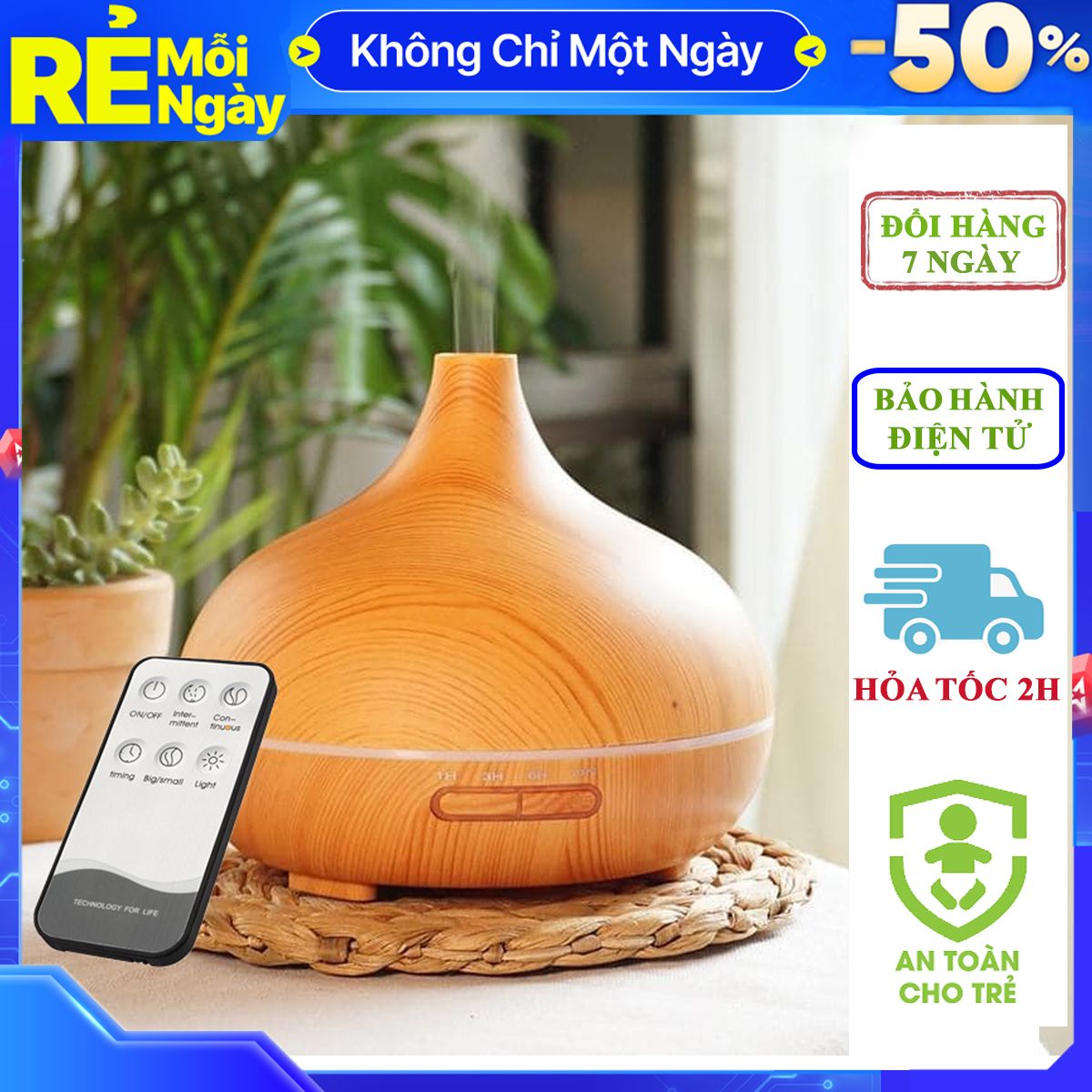 Máy Khuếch Tán Tinh Dầu Vân Gỗ Cao Cấp, Dung Tích 500ML Phun Sương Tỏa Hương Tinh Dầu Cho Phòng Lớn Có điều khiển từ xa
