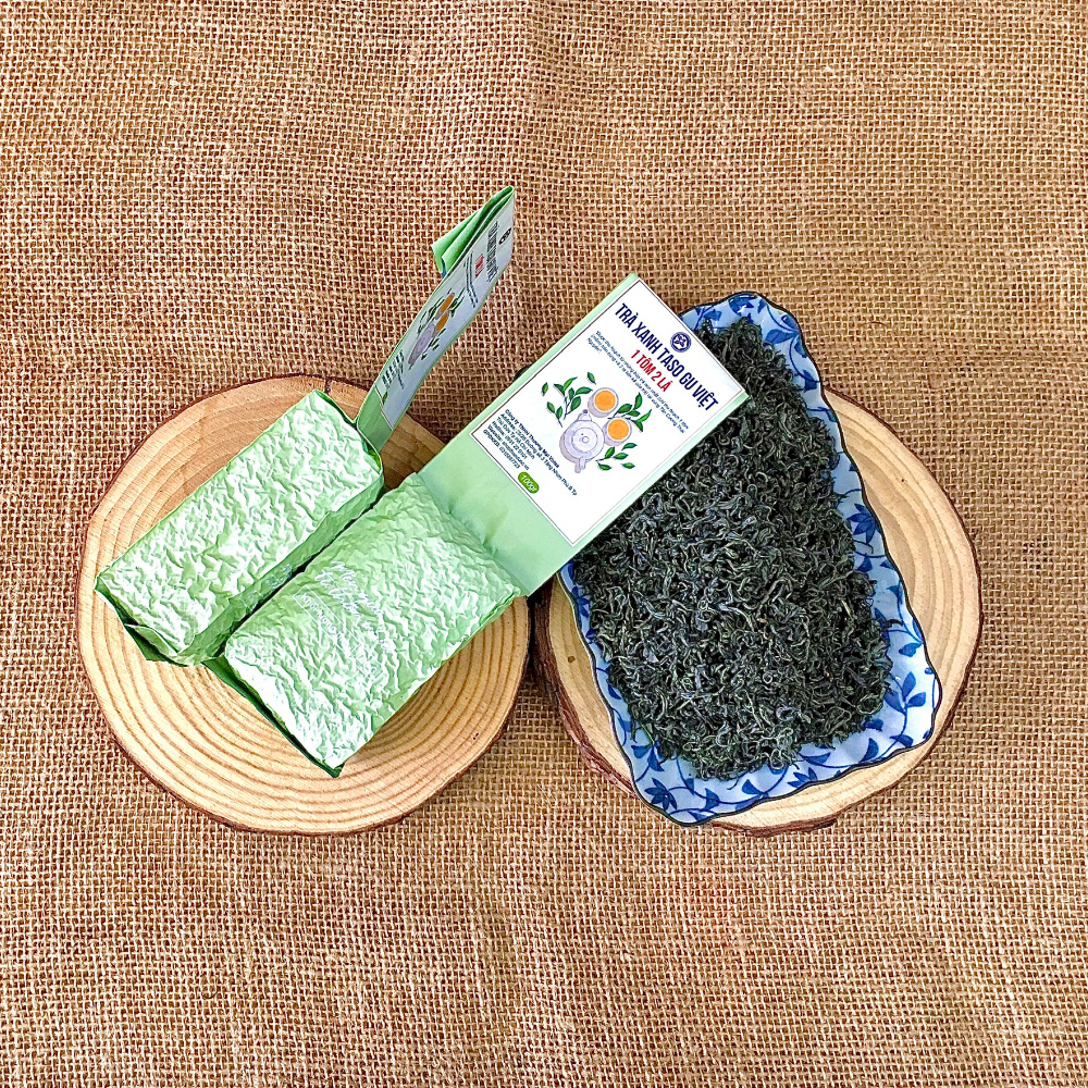 Trà Xanh Tân Cương Thái Nguyên TASO GU VIỆT Cao Cấp 100g - Trà 1 Tôm 2 lá