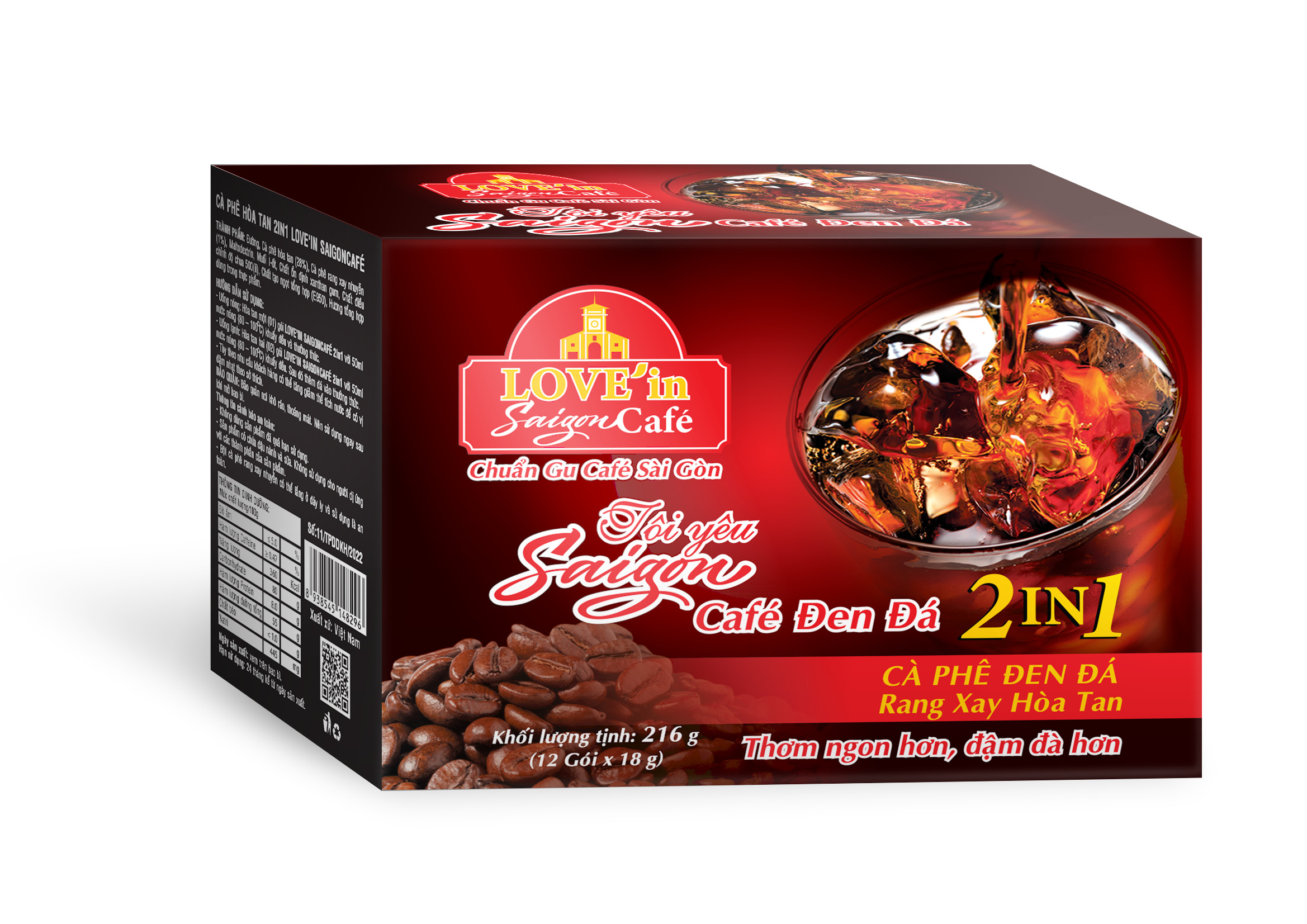 Cà Phê Đen Đá Rang Xay Hòa Tan 2IN1 LOVE’IN SAIGON CAFE - Khánh Hòa Nutrifoods Thơm Ngon Hơn, Đậm Đà Hơn