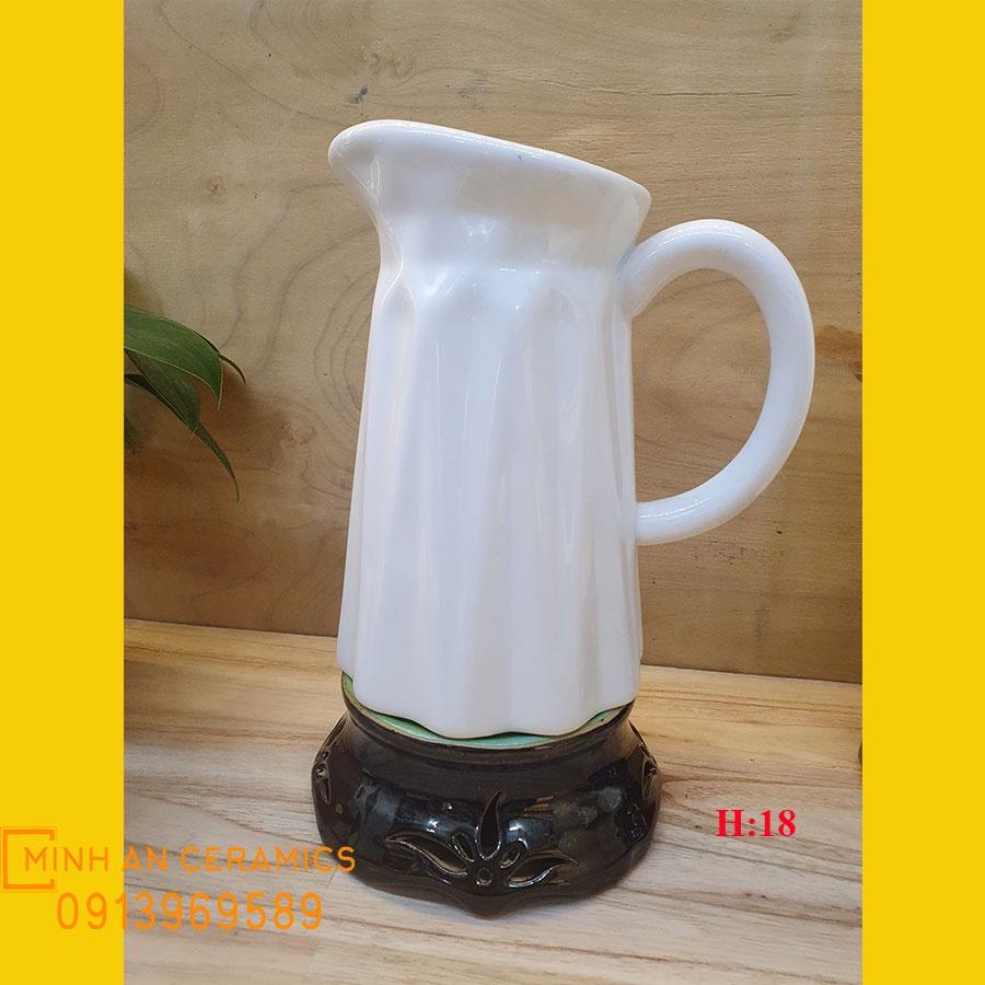 Lọ hoa dáng bình sữa gốm Minh An Bát Tràng men trắng