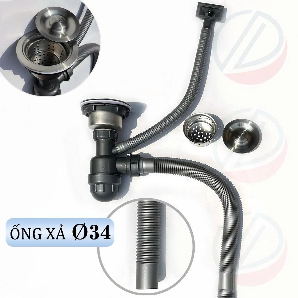 Bộ Xả Chậu Chén Xi Phông Bằng Nhựa - Loại 1 hộc và 2 hộc, phi 110 thông dụng, ống xả 34