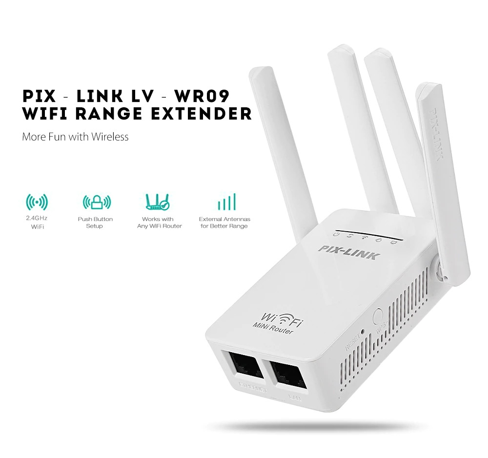 Thiết bị kích sóng wifi PIX-LINK 4 ăng ten LV-WR09 WR09 -dc3096 - Hàng nhập khẩu