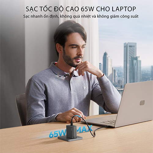 Cốc sạc Cuktech GaN 1USB 2Type-C 65W AD653C- Hàng chính hãng