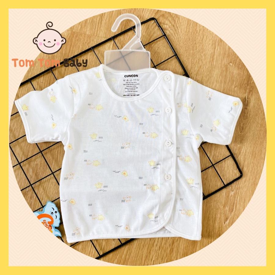 Áo sơ sinh (1 áo) cotton cao cấp CUNCON | Mẫu Tay Ngắn Họa Tiết Cài Lệch | Size 1,2,3 cho bé sơ sinh - 9kg