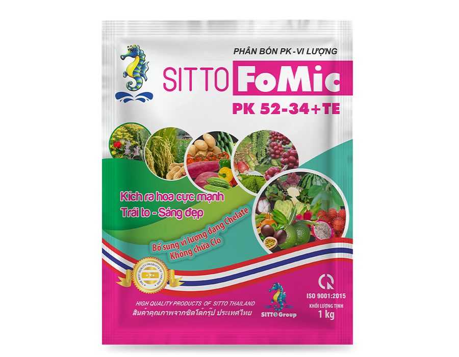 Phân bón lá NPK hòa tan Sitto FoMic PK 52-34+TE gói 1kg