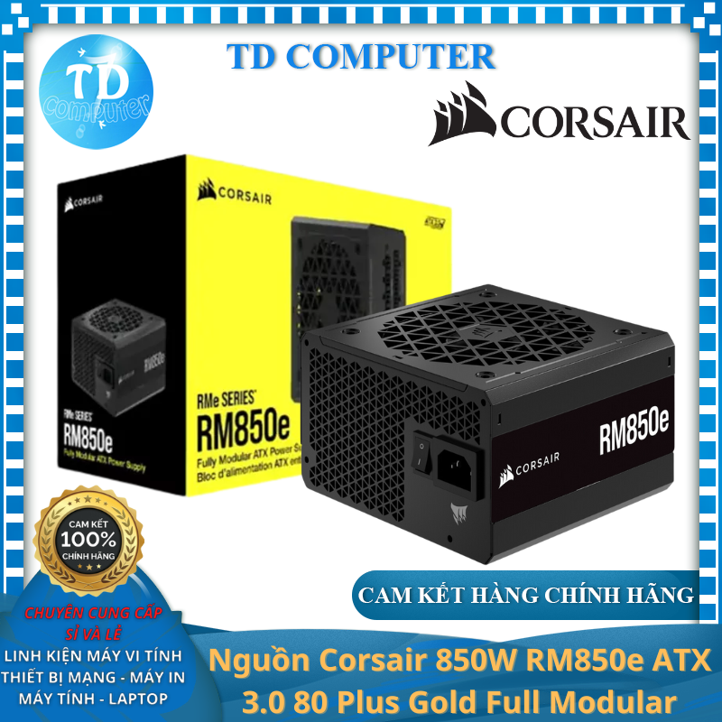 Nguồn máy tính Corsair 850W RM850e ATX 3.0 80 Plus Gold Full Modular - Hàng chính hãng Vĩnh Xuân phân phối