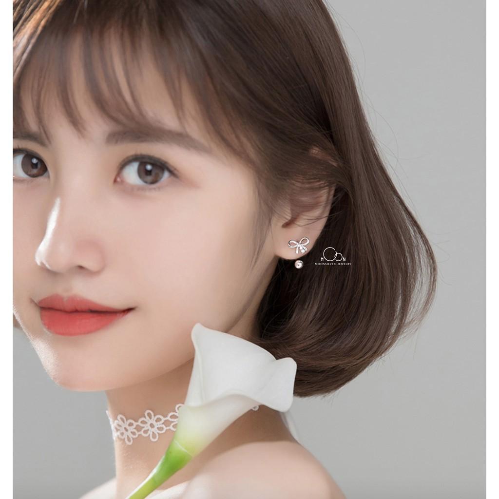 Khuyên tai bạc moonsilver, bông tai bạc nữ hình nơ chốt bi đẹp