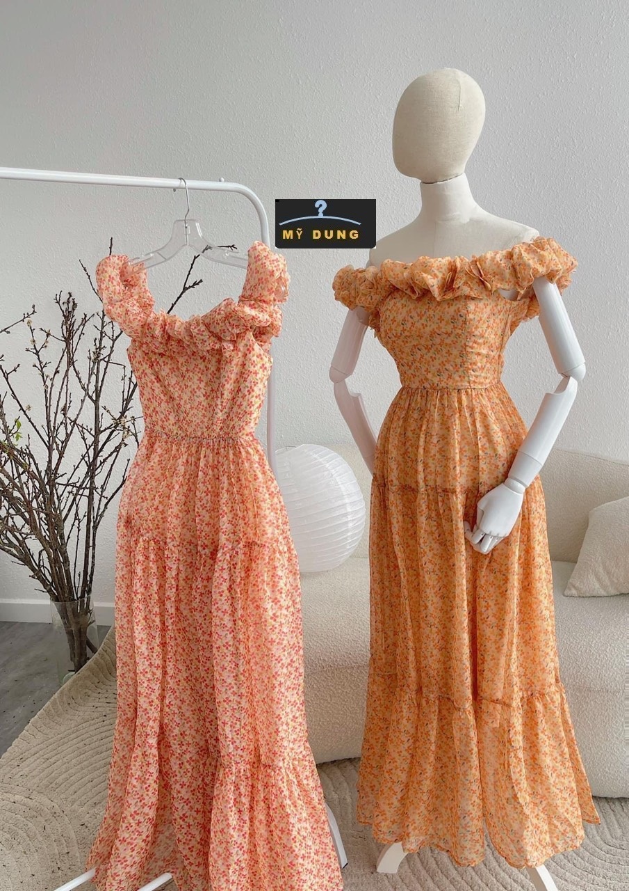 ĐẦM MAXI HOA NHÍ TRỄ VAI- NHẸ NHÀNG, NGỌT NGÀO-SANG TRỌNG, HÀNG THIẾT KẾ LOẠI 1, ĐẸP TỪ CHẤT ĐẾN FORM. SỜ VÀO CÁI LÀ MÊ LIỀN