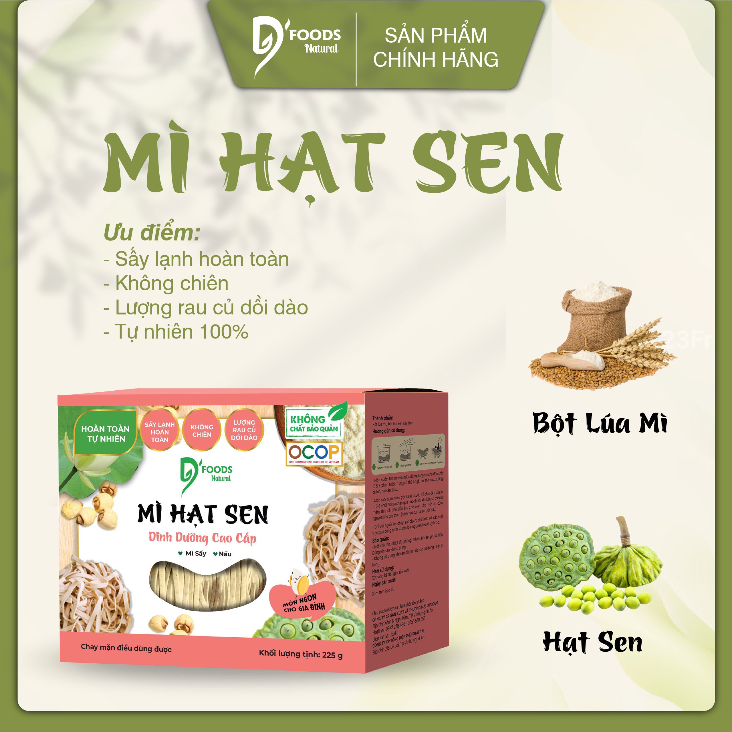 Mì hạt sen dinh dưỡng cao cấp - Túi 225gr