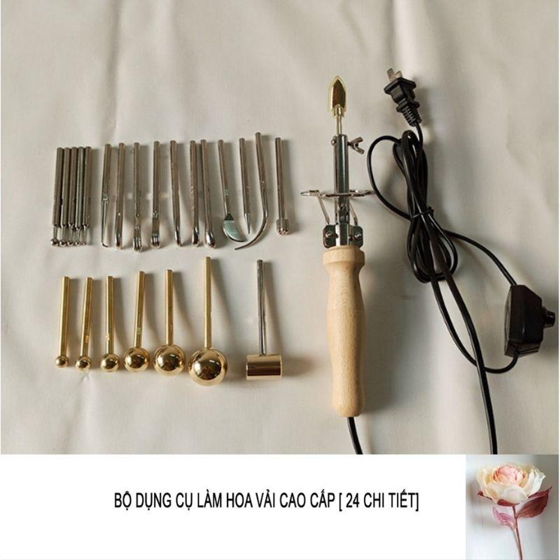 Bộ Dụng Cụ Làm Hoa Vải Cao Cấp Kèm Hộp 24 chi tiết thanh nhiệt tạo hình cán gỗ
