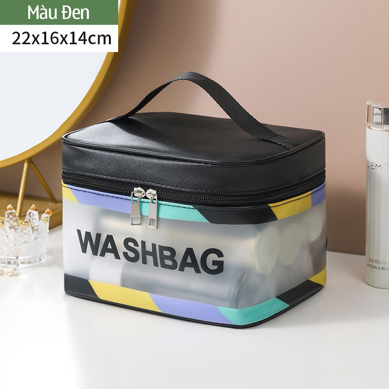 Túi đựng mỹ phẩm mini du lịch đa năng Wash.Bag trong suốt chất liệu da PU nhiều màu có khóa kéo tiện lợi