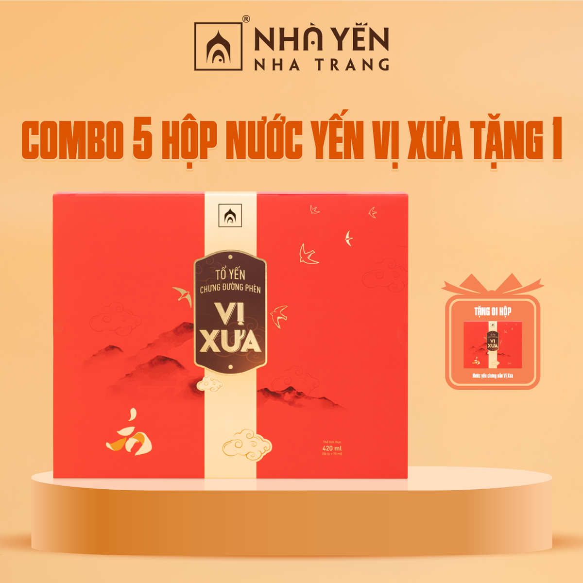 COMBO 5 hộp Tổ yến chưng đường phèn cao cấp Vị Xưa - Nhà Yến Nha Trang - Hộp 6 lọ - Nước yến sào cao cấp - Nước yến chưng sẵn - Tổ yến chưng sẵn