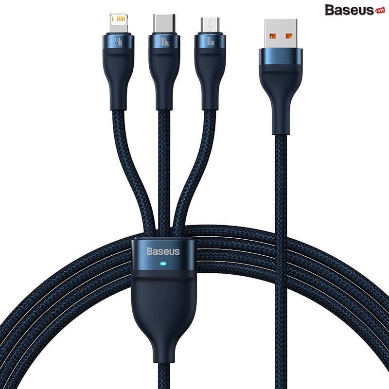 Cáp sạc nhanh 3in1 Baseus Flash Series Ⅱ One-for-three Fast Charging Data Cable USB to M+L+C 100W CASS030001- Hàng chính hãng