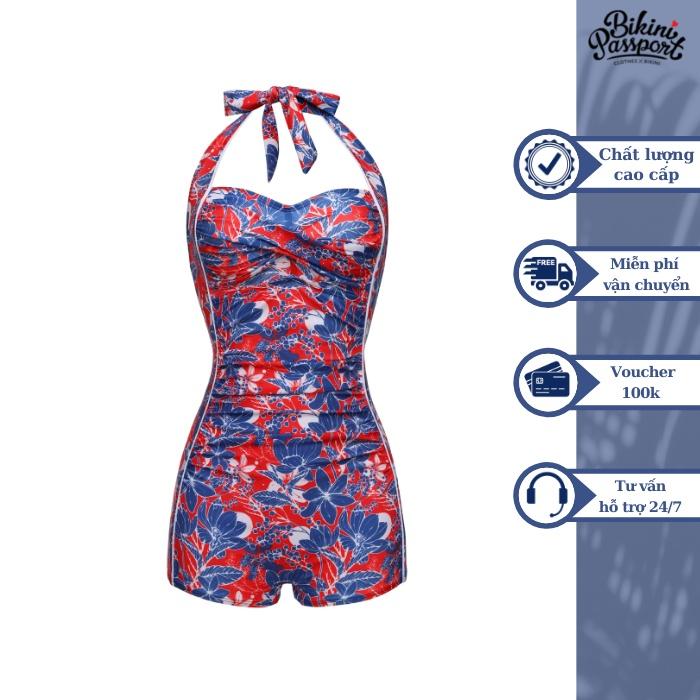Đồ bơi Nữ BIKINI PASSPORT kiểu Một mảnh quần short &amp; nhún- màu Đỏ - BS218_RD